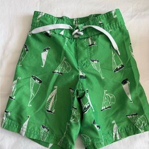Janie and Jack Green Swim Shorts with Nautical Print